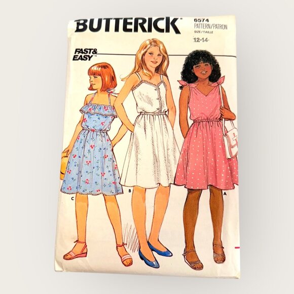 Vintage Butterick Sewing Pattern 6574 Girls Dress Size 12-14 - Picture 1 of 2